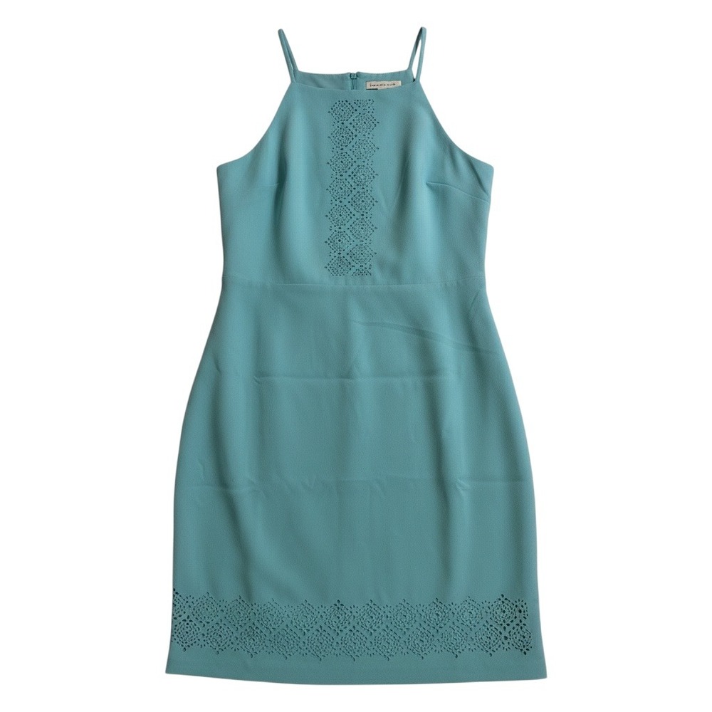 Banana Republic Eyelet Shift Dress Size 4 Aqua Blue Womens Sleeveless Laser Cut